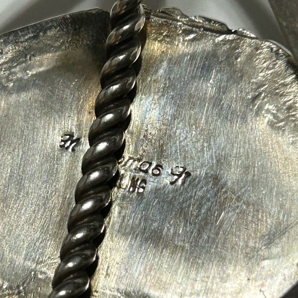 SIGNED MIKE THOMAS JR TOP GRADE STERLING TURQUOISE w WORLD MAP PATTERN! CUFF!! - Picture 8 of 10